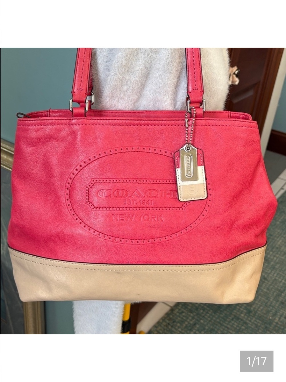 Coach Hampton Red and Tan Tote Bag  Shoulder bag  soft smooth leather Excellent